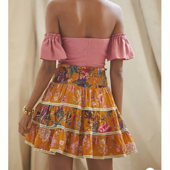 Anthropologie Let Me Be Mixed Print Mini Skirt Smocked Waist Size S NWT - Picture 3 of 10